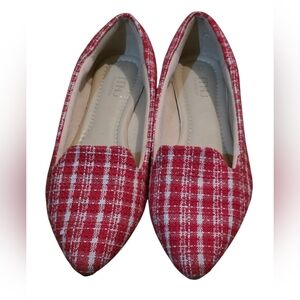 Musshoe Red & White Plaid Casual Pointed Toe Memory Foam Flats (Luna Vega) Sz 9